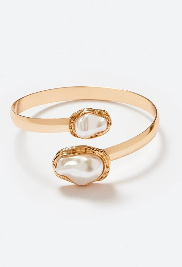 Julia Double Organic Pearl Metal Cuff Bracelet - Image 2