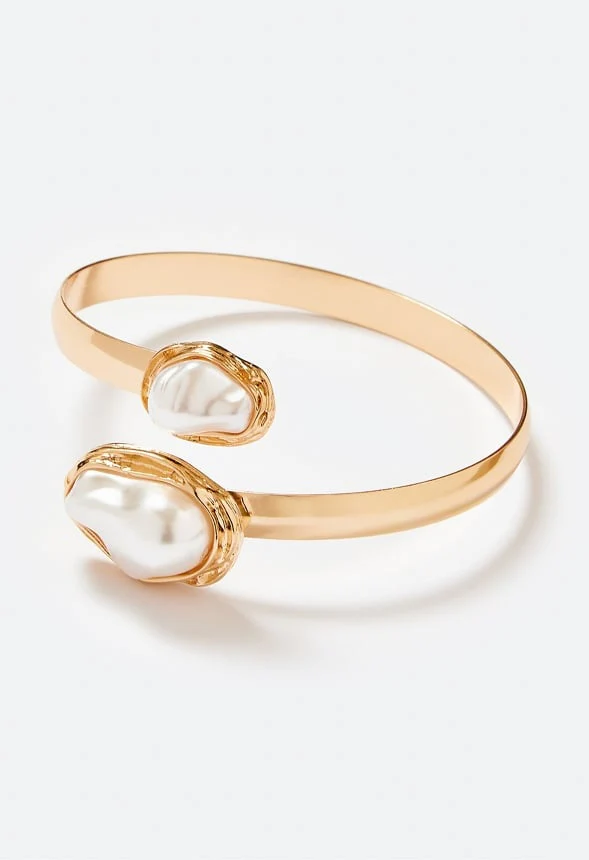 Julia Double Organic Pearl Metal Cuff Bracelet - Image 3