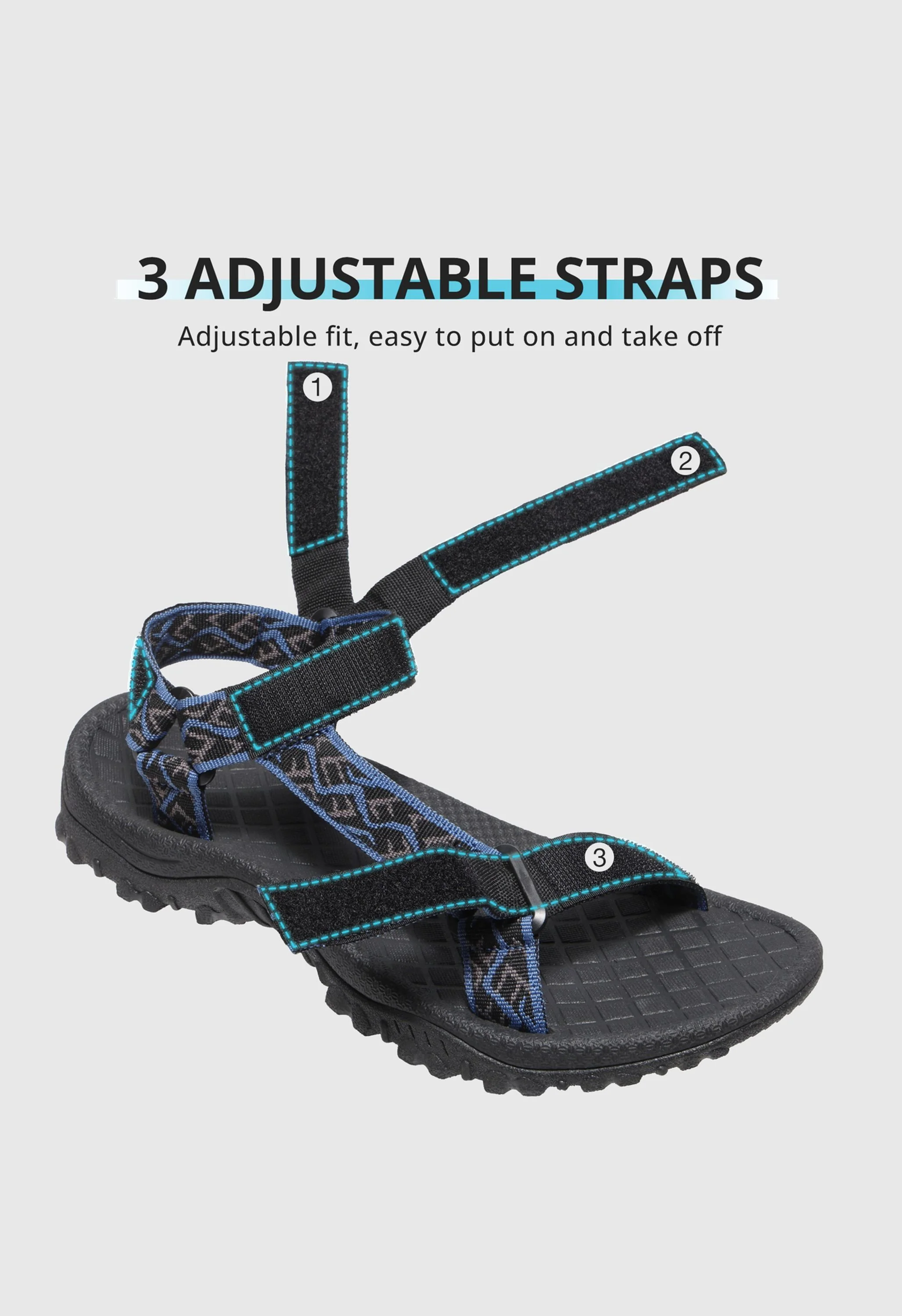 CAMEL CROWN Men's Summer Blue-Black Pattern Sports Open Toe Outdoor Sandals - Image 3