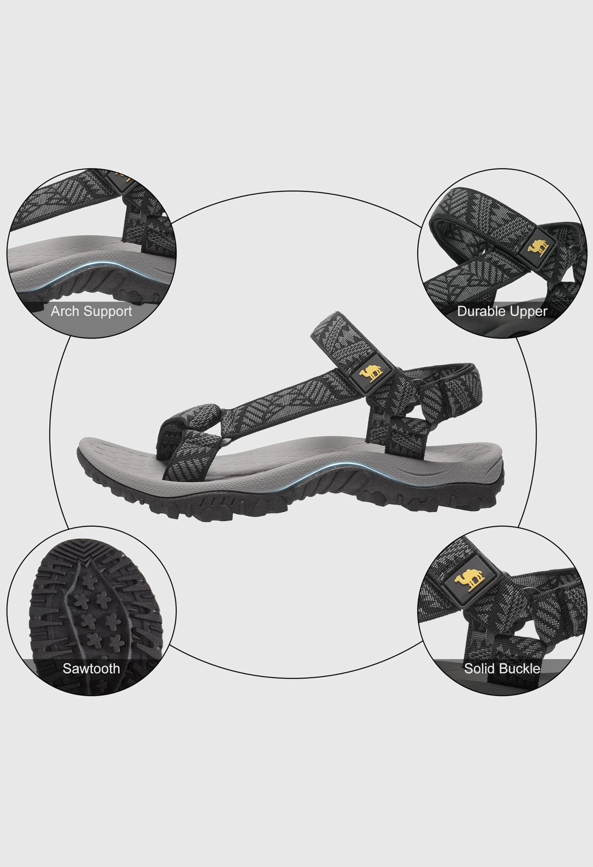CAMEL CROWN Men's Summer Gray Sports Open Toe Outdoor Sandals - Image 5