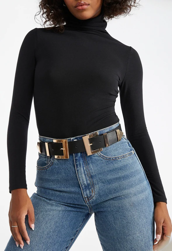 Kacy Adjustable Double Buckle Faux Leather Belt - Image 2