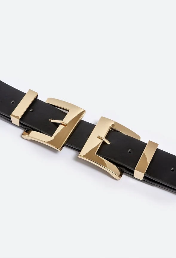Kacy Adjustable Double Buckle Faux Leather Belt - Image 3