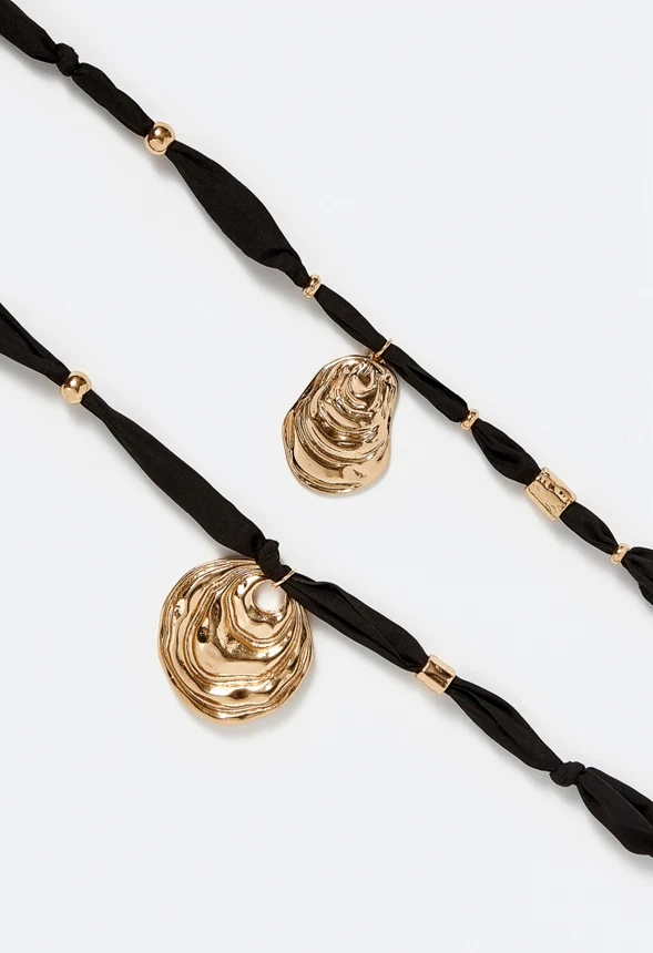 Kai Double Organic Metal Drops On Fabric Necklace - Image 3