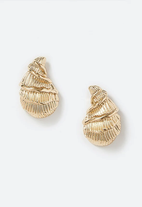 Kaia Textured Metal Shell Stud Earrings - Image 2