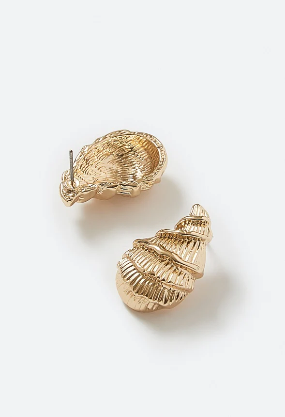Kaia Textured Metal Shell Stud Earrings - Image 3