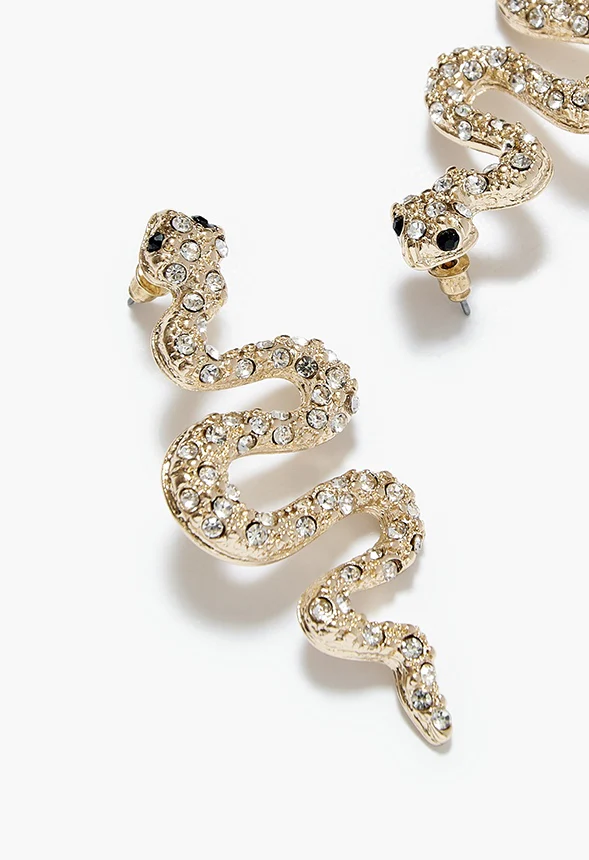 Kallie Rhinestone Snake Drop Earrings - Image 2