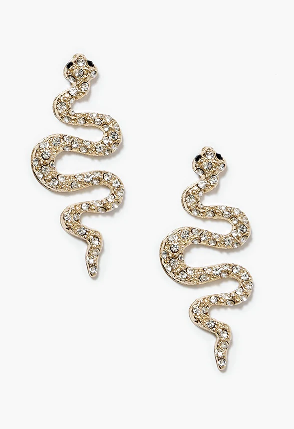 Kallie Rhinestone Snake Drop Earrings - Image 3