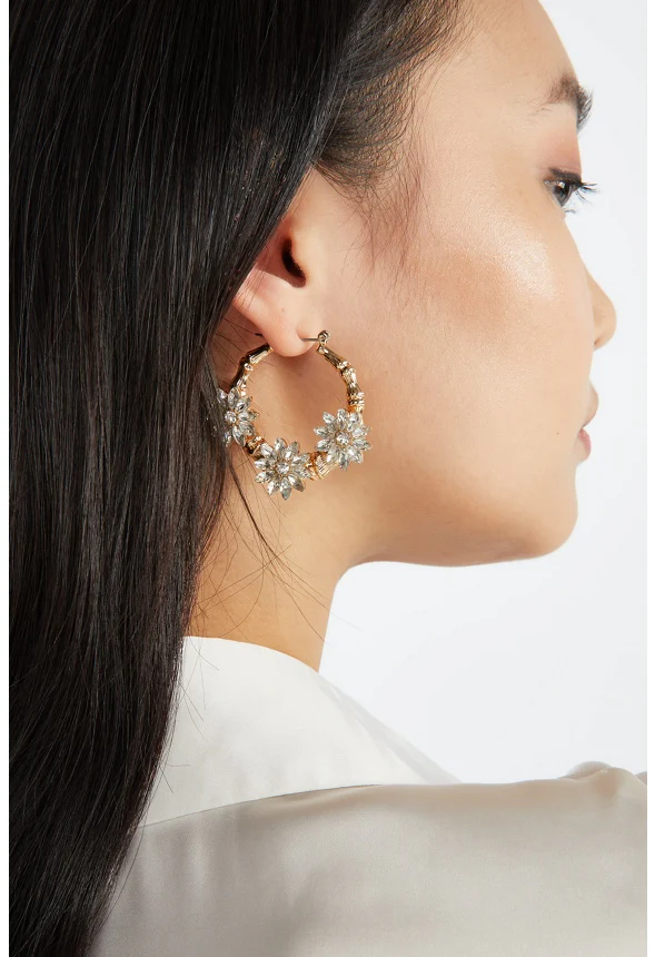 Kara Glass Flower Creole Hoops - Image 2