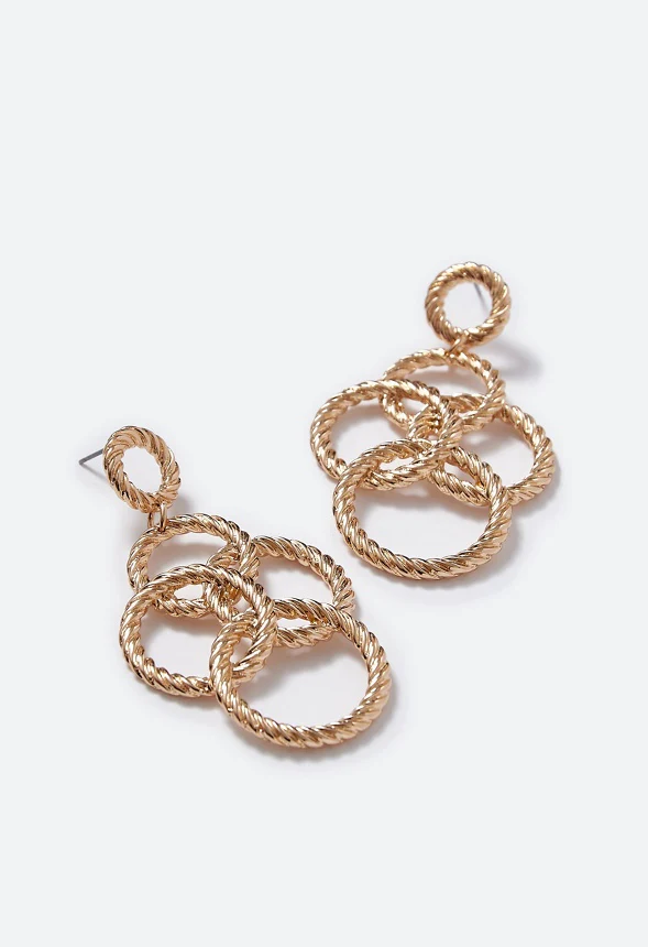 Karla Rope Effect Multi Ring Drop Earrings - Image 3