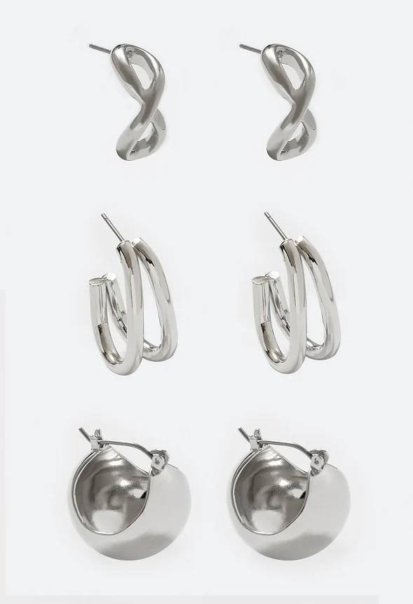 Keira 3-Pair Modern Huggie Hoop Earrings