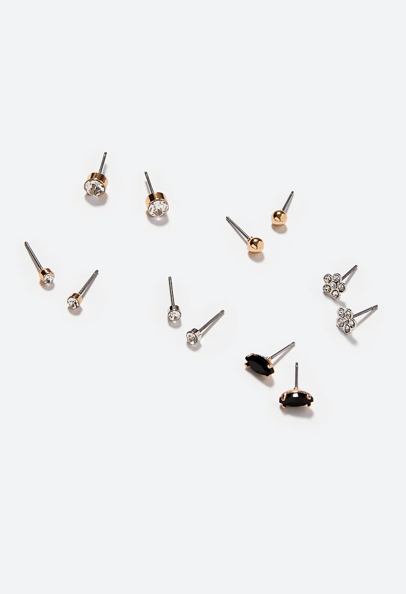 Kenzi 6 Pairs Mixed Stone and Metal Studs Pack - Image 3