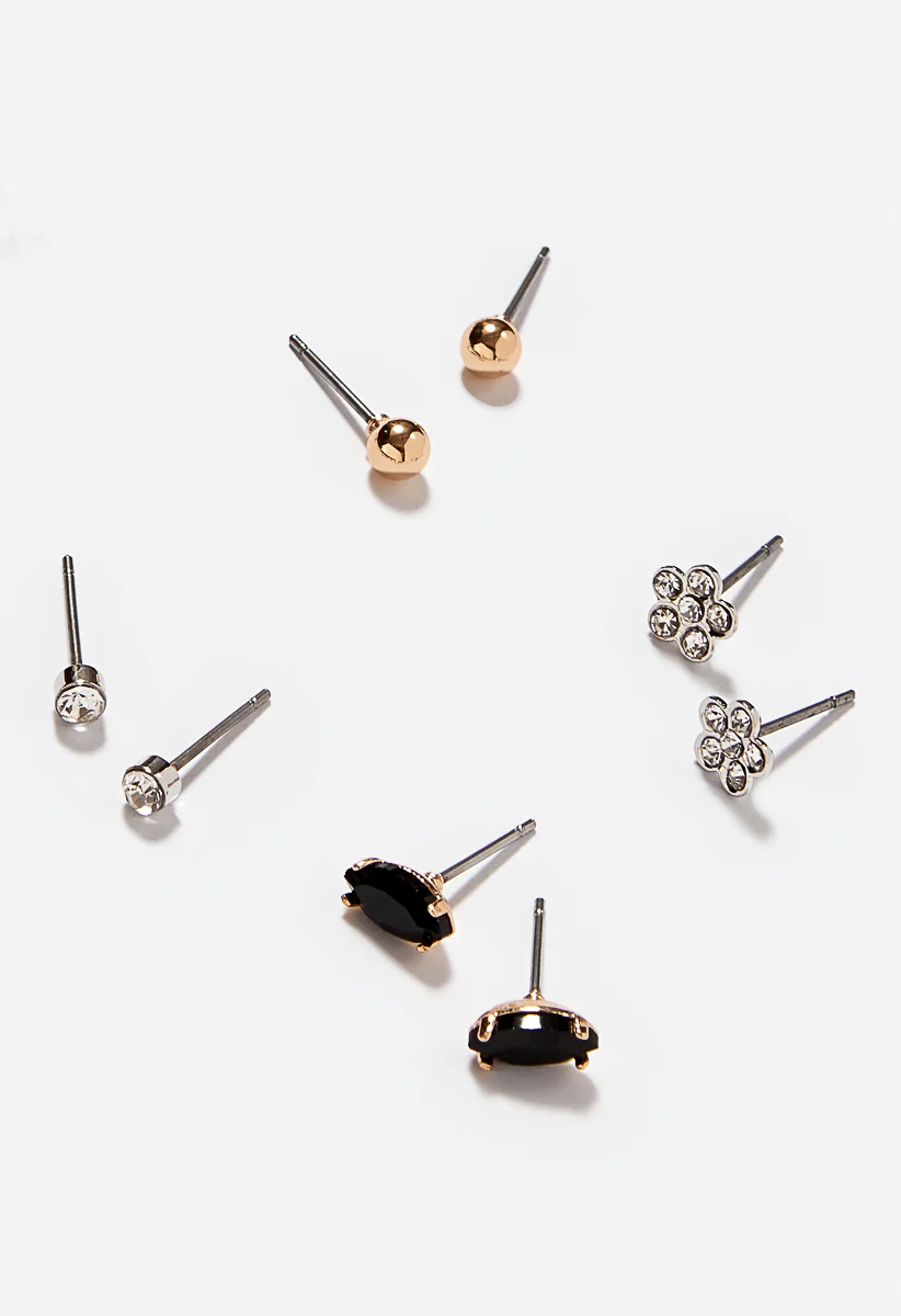 Kenzi 6 Pairs Mixed Stone and Metal Studs Pack - Image 4