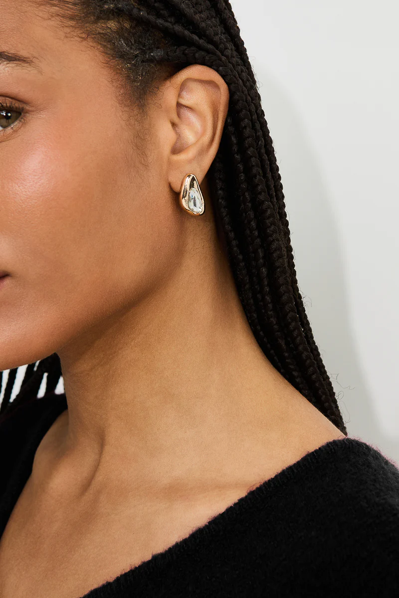 Keyla Glass Stone Set Organic Shape Stud Earrings - Image 2