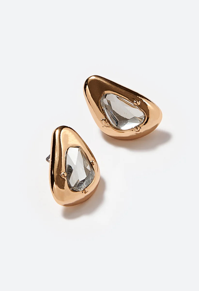 Keyla Glass Stone Set Organic Shape Stud Earrings - Image 3