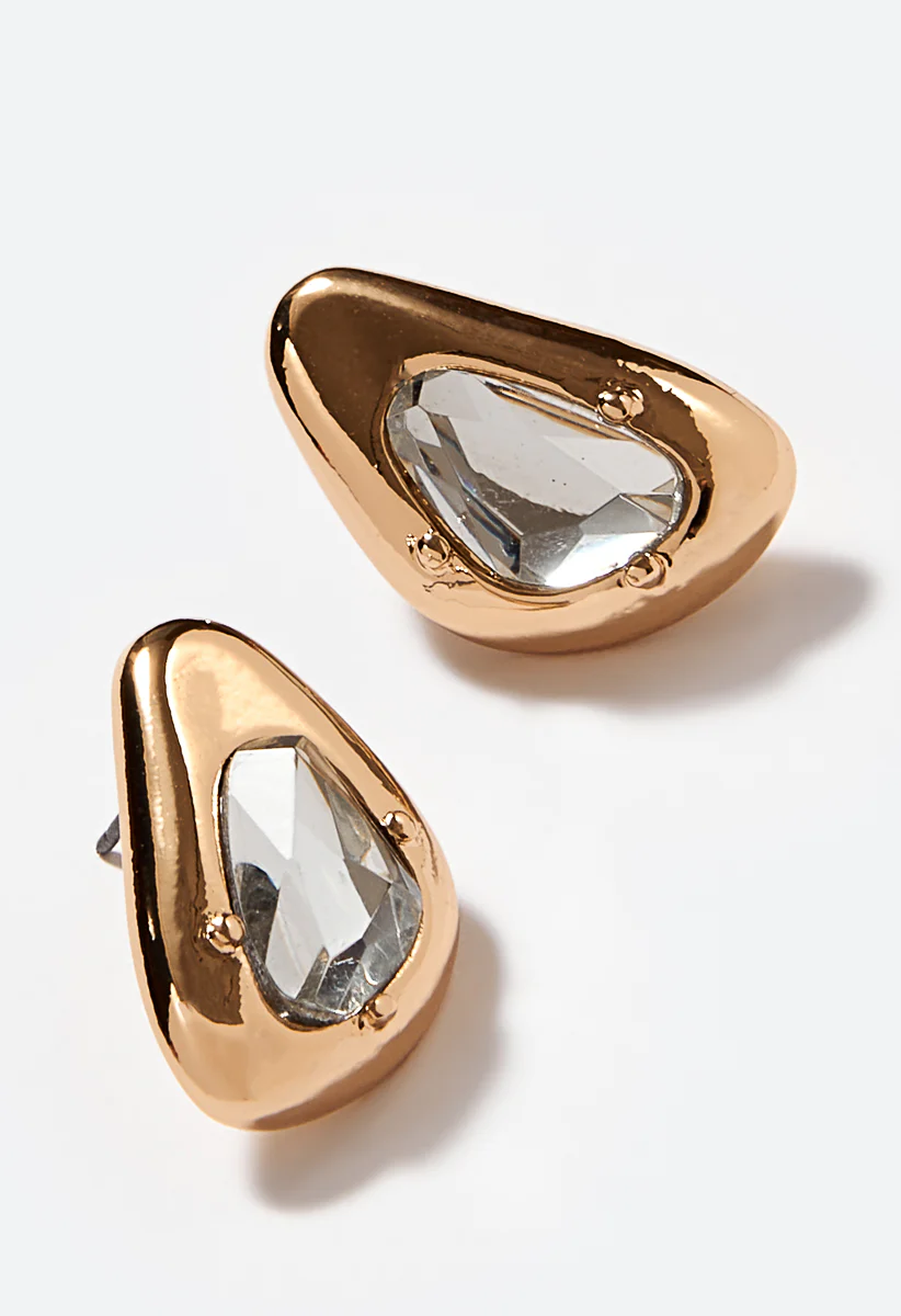 Keyla Glass Stone Set Organic Shape Stud Earrings - Image 4