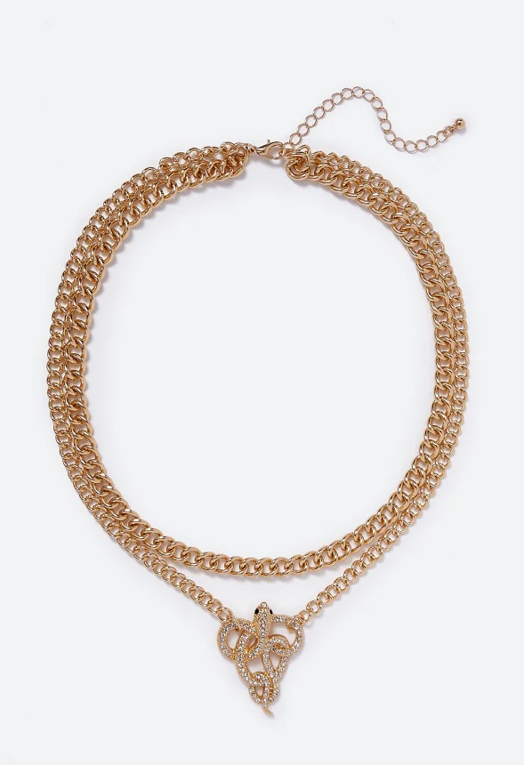 Kiana Rhinestone Snake Double Chain Necklace - Image 2