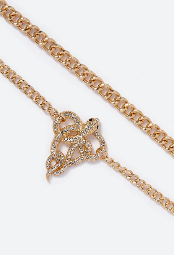 Kiana Rhinestone Snake Double Chain Necklace - Image 3