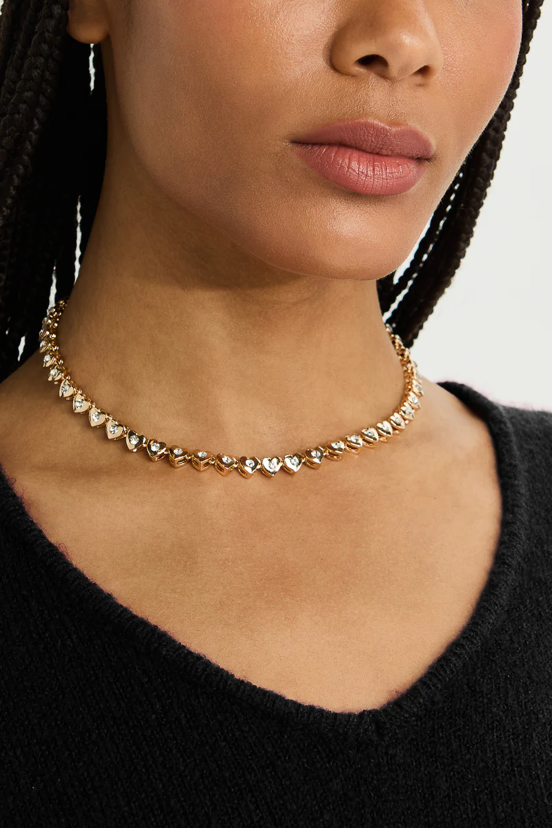 Kira Glass Stone Set Linked Hearts Necklace - Image 2