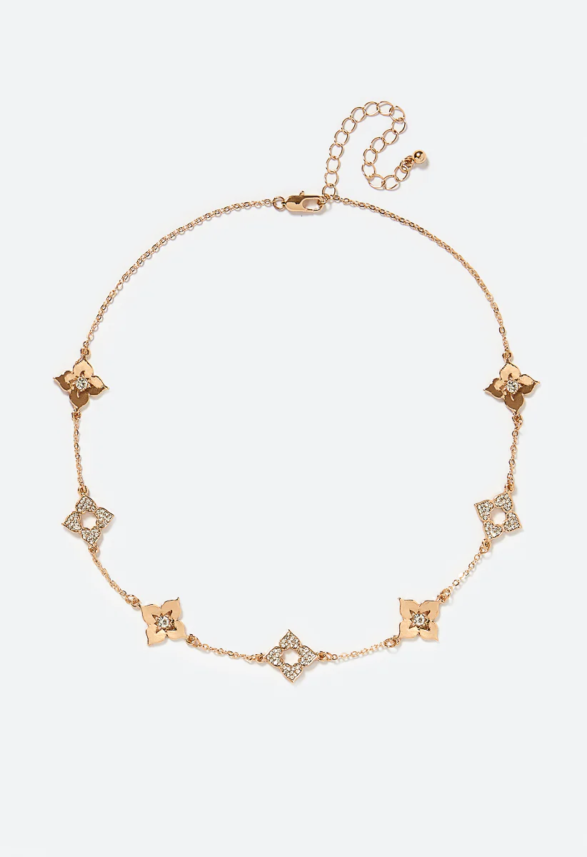 Kiri Clean Metal And Rhinestone Clover Necklace