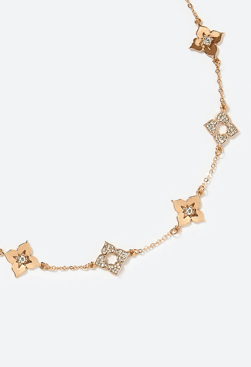Kiri Clean Metal And Rhinestone Clover Necklace - Image 3