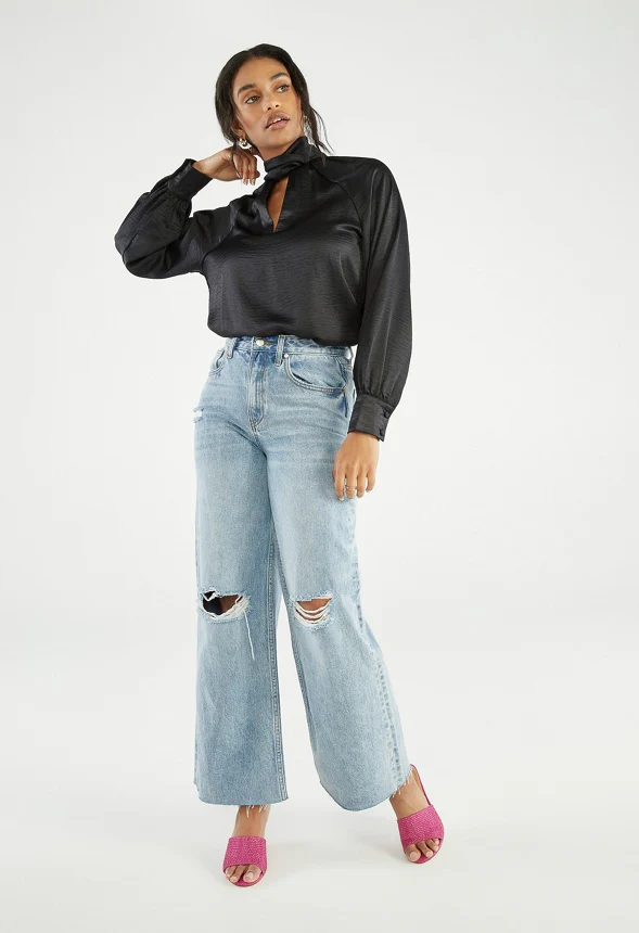 Knotted Collar Satin Blouse - Image 4