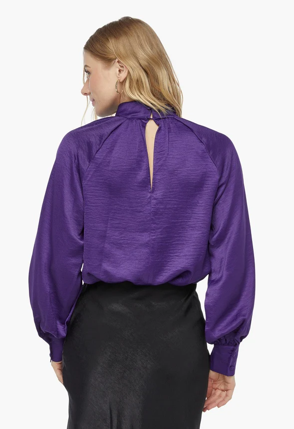 Knotted Collar Satin Blouse - Image 2
