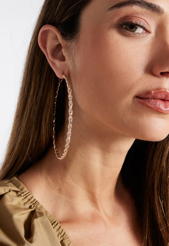 Kora Fine Cut Textured Hoops Earrings - Image 2