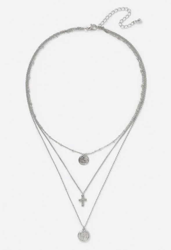 Kori Fine Layered Coin and Cross Necklace - Image 2