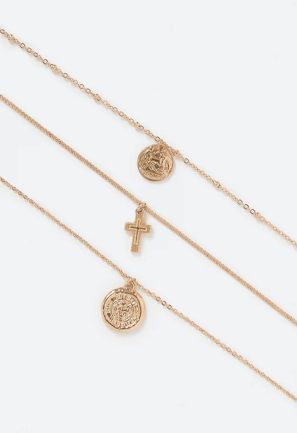 Kori Fine Layered Coin and Cross Necklace - Image 3