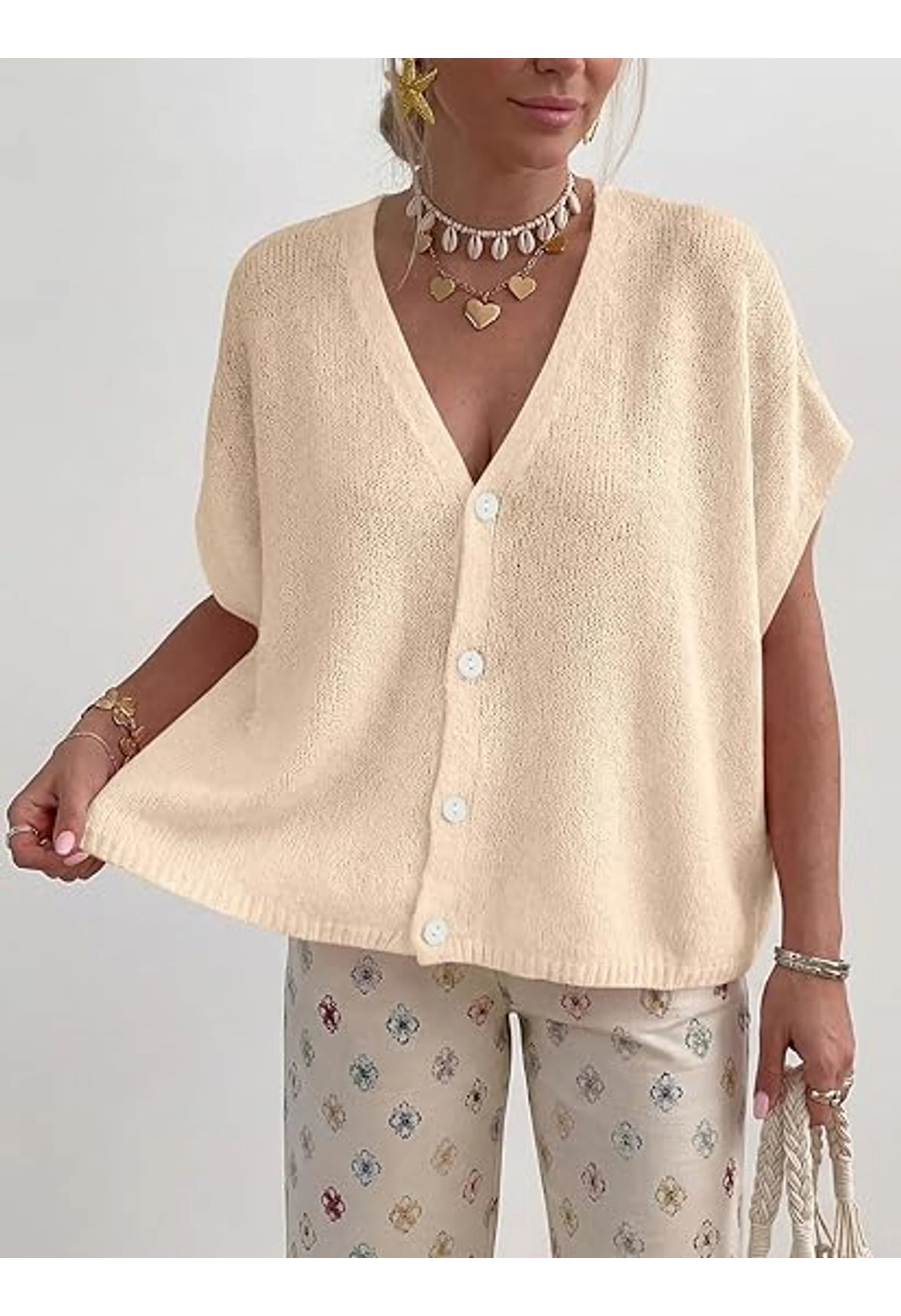 Women Spring Oversized Cardigans Batwing Short Sleeve - Image 3