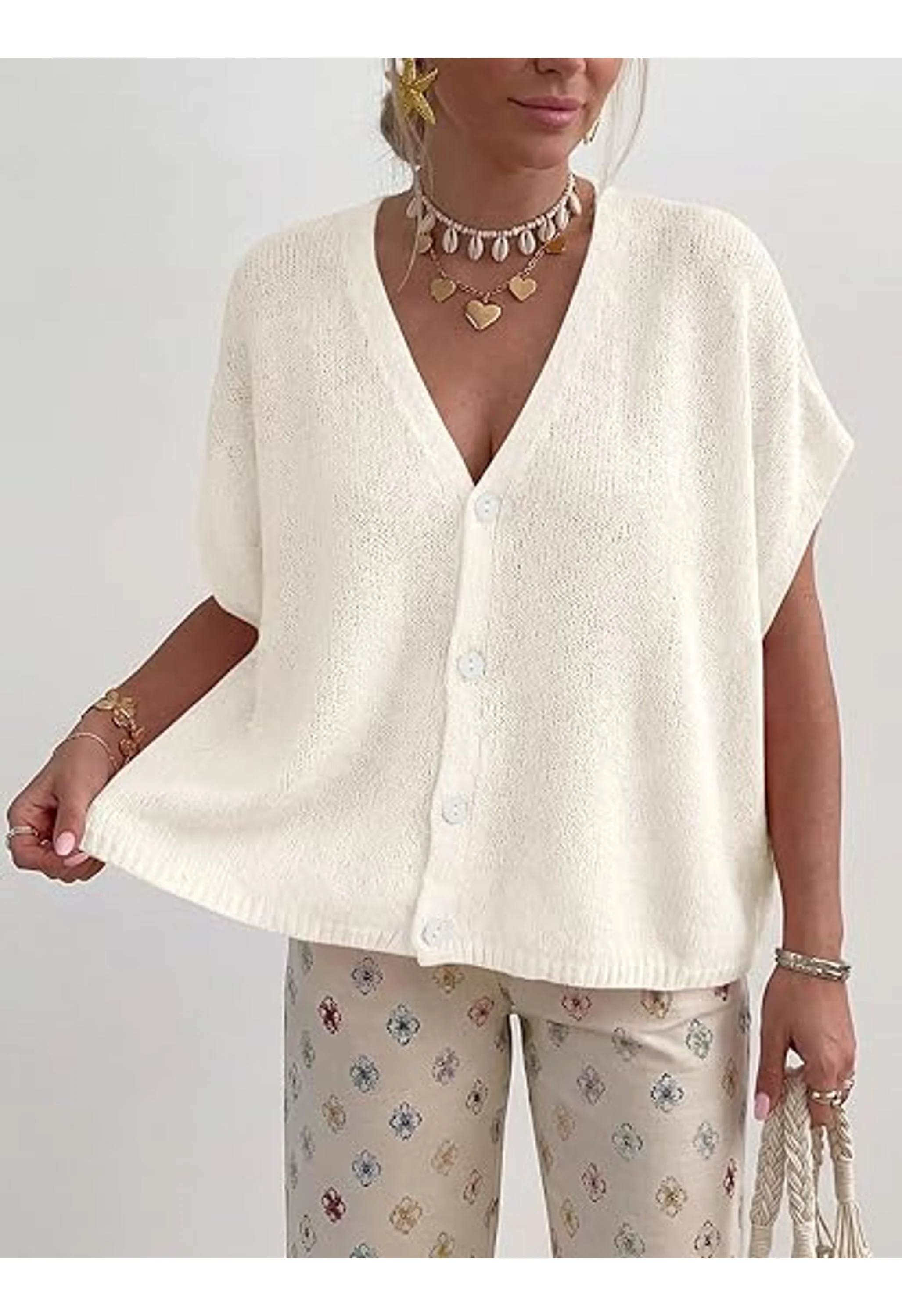 Women Spring Oversized Cardigans Batwing Short Sleeve - Image 3