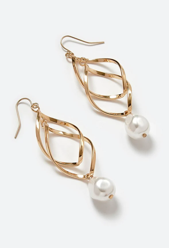Kyla Spiral Design Chain Link With Pearl Drop Earrings - Image 3