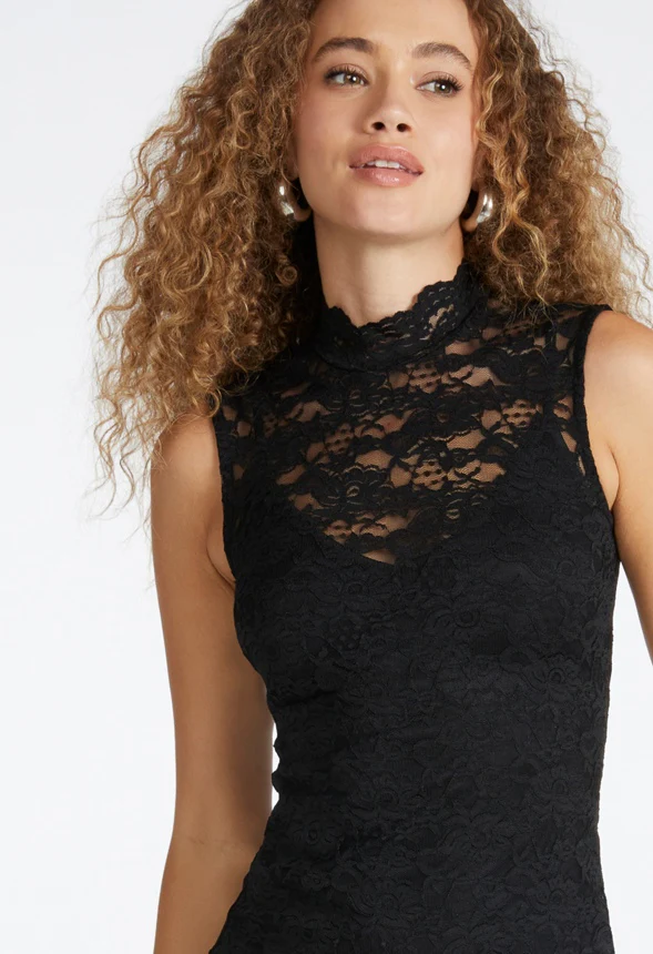 Lace Mock Neck Midi Dress - Image 3