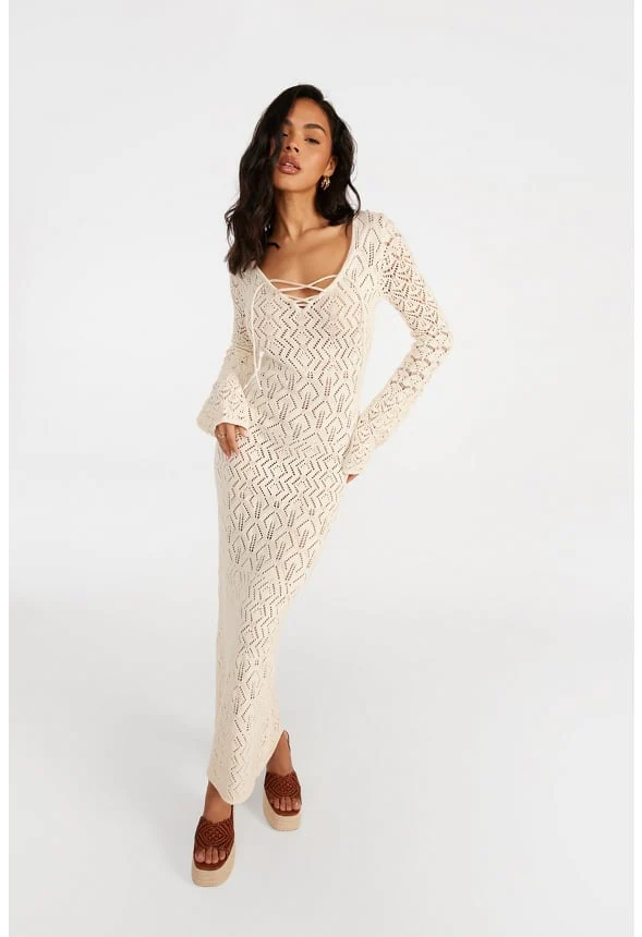 Lace-Up Crochet Dress - Image 5