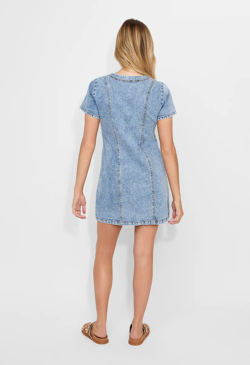 Lace-Up Denim Mini Dress - Image 3