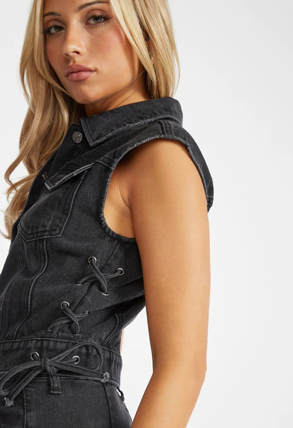 Lace Up Denim Vest - Image 3