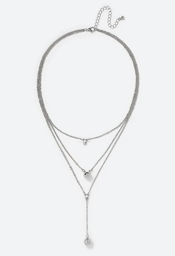 Lana 3 Rows Metal Beads And Glass Stone Drops Necklace - Image 2