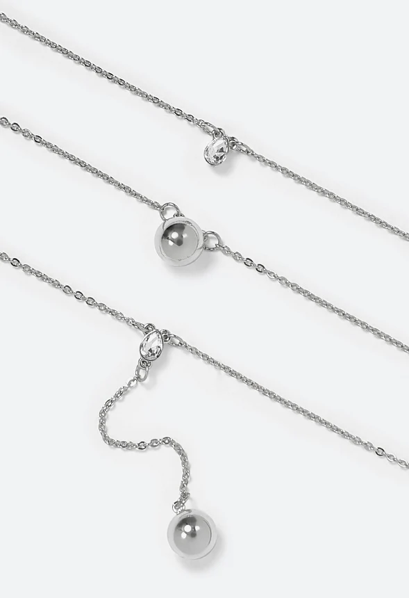 Lana 3 Rows Metal Beads And Glass Stone Drops Necklace - Image 3