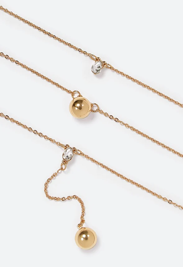 Lana 3 Rows Metal Beads And Glass Stone Drops Necklace - Image 3