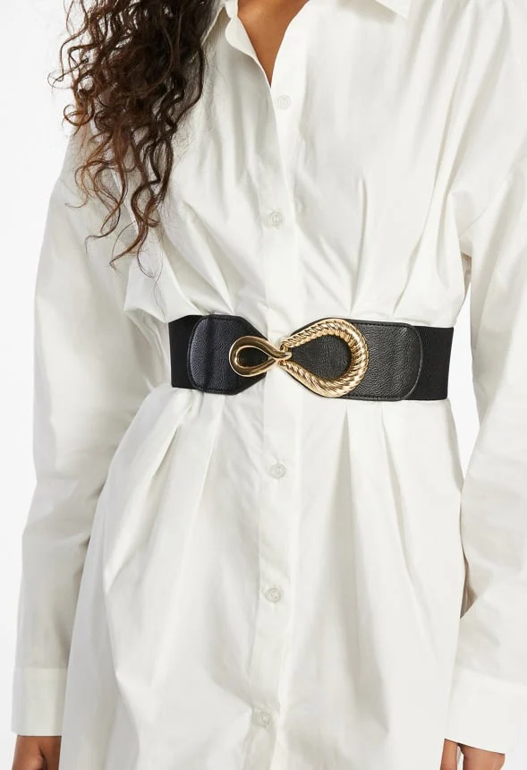 Lara Elasticated Waist Belt With Smooth And Rope Effect Link Fastening
