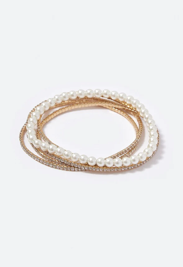 Laura Rhinestone and Pearl Mixed Bracelets - Image 2
