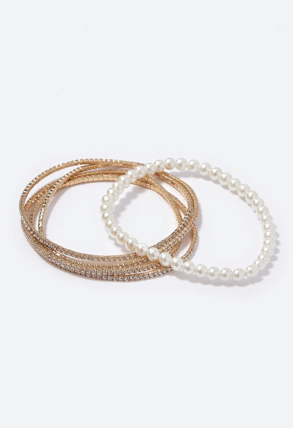Laura Rhinestone and Pearl Mixed Bracelets - Image 3