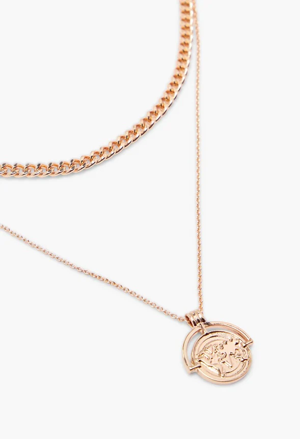 Layered Chain Necklace With Coin - Image 2