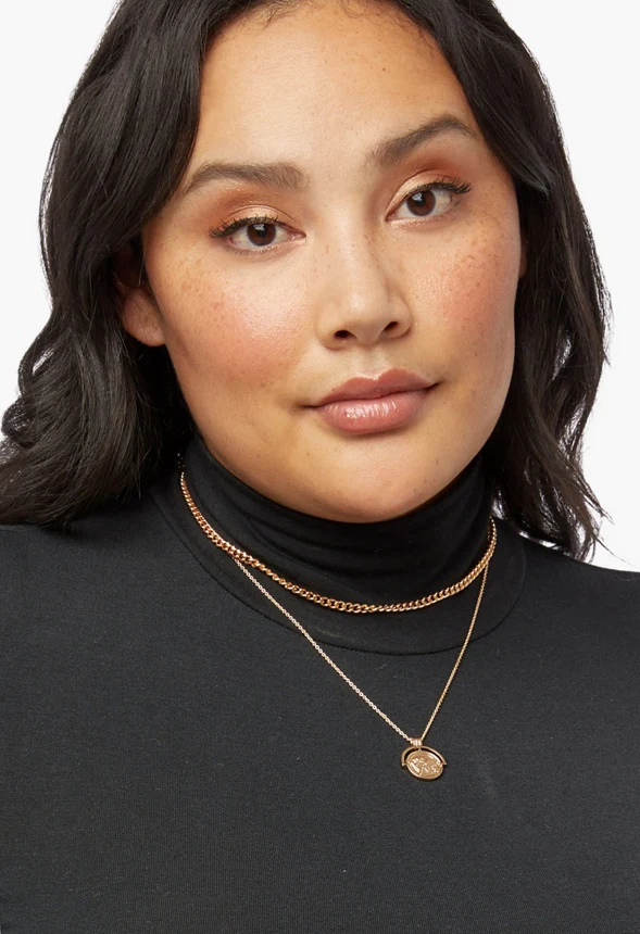 Layered Chain Necklace With Coin - Image 3