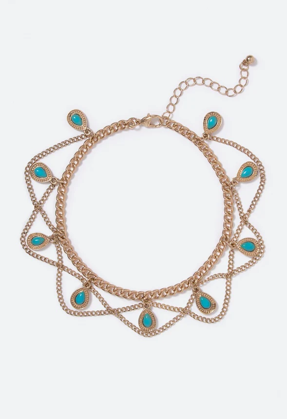 Leah Teardrop Turquoise Chain Anklet - Image 2