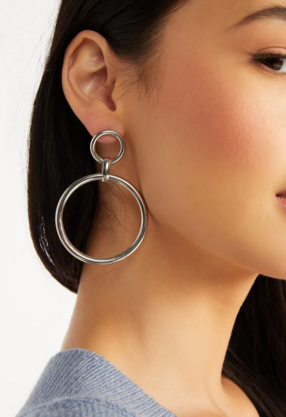 Leia Linked Smooth Ring Drop Earrings - Image 2