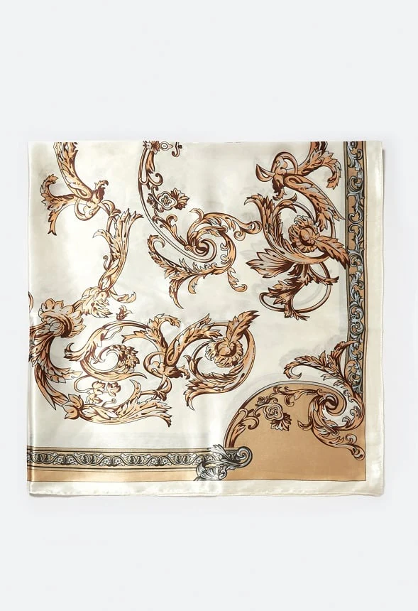 Lena Cream And Gold Mixed Print Silk Like Scarf - Image 2