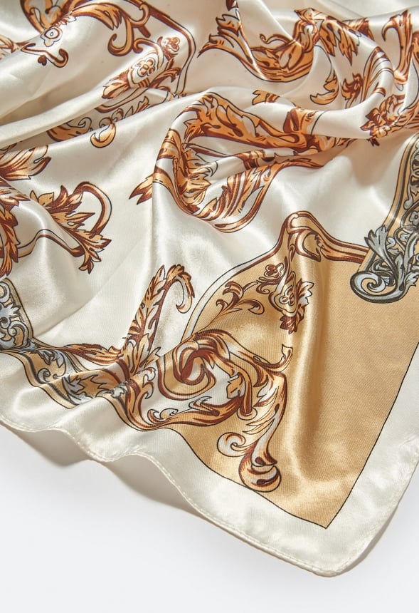 Lena Cream And Gold Mixed Print Silk Like Scarf - Image 3
