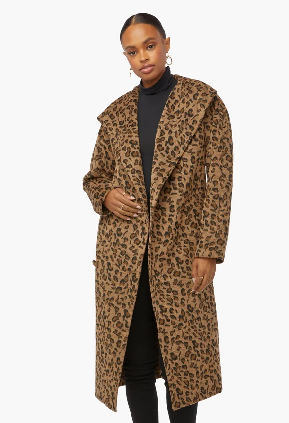 Leopard Drape Front Coat - Image 2