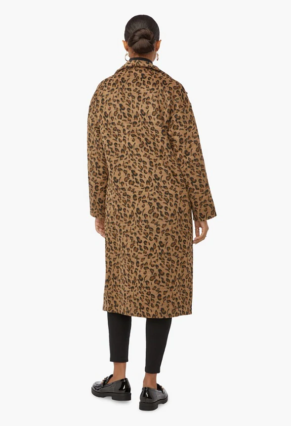 Leopard Drape Front Coat - Image 3